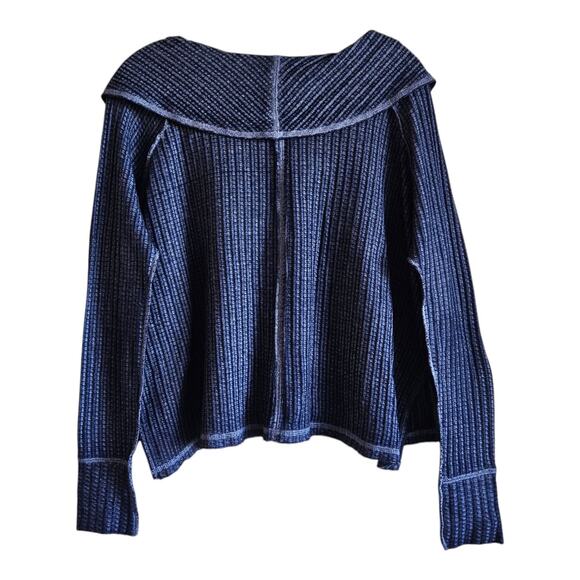 FREE PEOPLE WE THE FREE XS Top Moonlit Surf Draped Waffle Knit Long Sleeve 44" - Picture 7 of 8